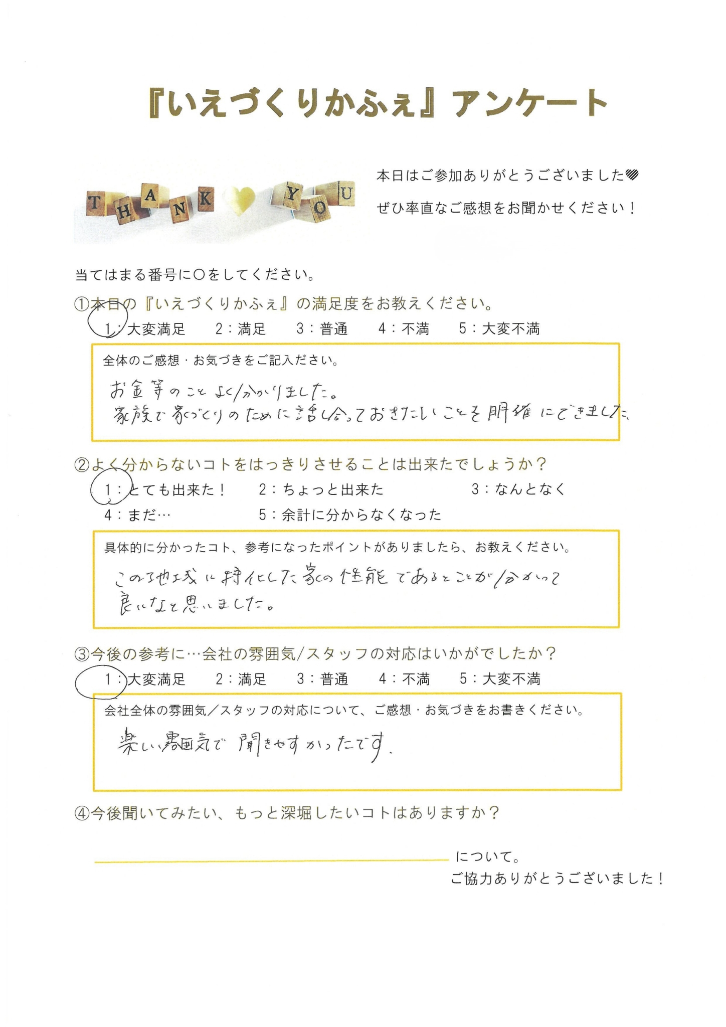 いえづくりかふぇ参加者アンケート 2